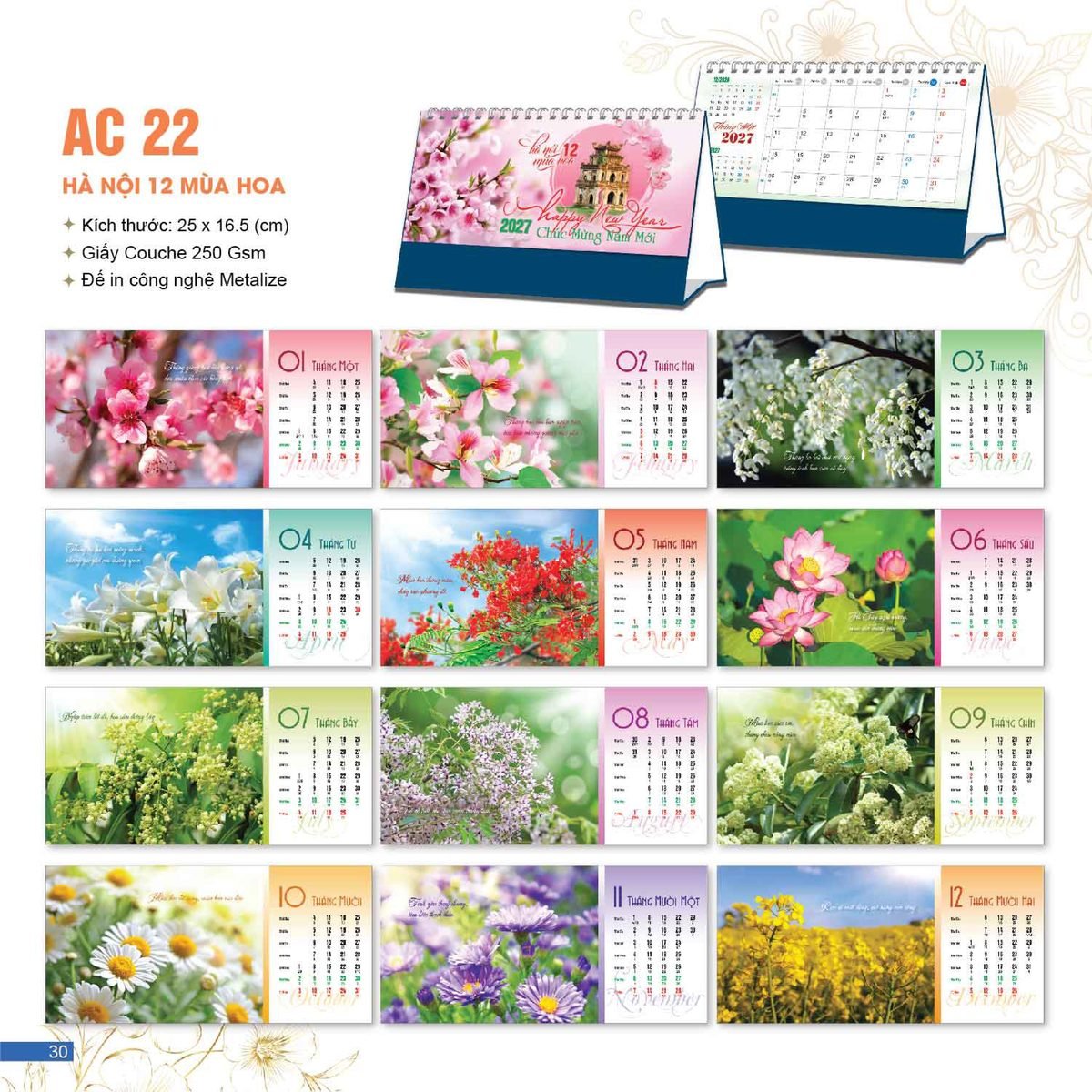 Lịch Bloc 2027 AC Mẫu AC22 - Hà Nội (25 x 16 cm) In Logo Doanh Nghiệp Lịch Bloc 2027 AC Mẫu AC22 - Hà Nội (25 x 16 cm) in logo doanh nghiệp quà tặng Tết