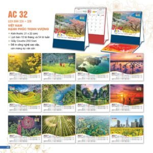 Lịch Để Bàn 2027 AC Mẫu AC32 (21 x 22 cm) in logo doanh nghiệp quà tặng Tết