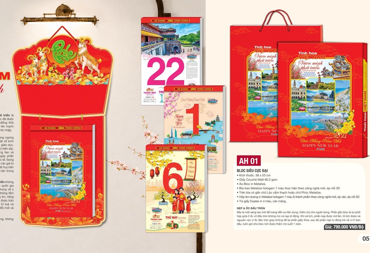 Lịch bloc siêu cực đại 2027 AH AH01 38x53cm Tinh hoa Việt Nam in ép nhũ logo doanh nghiệp