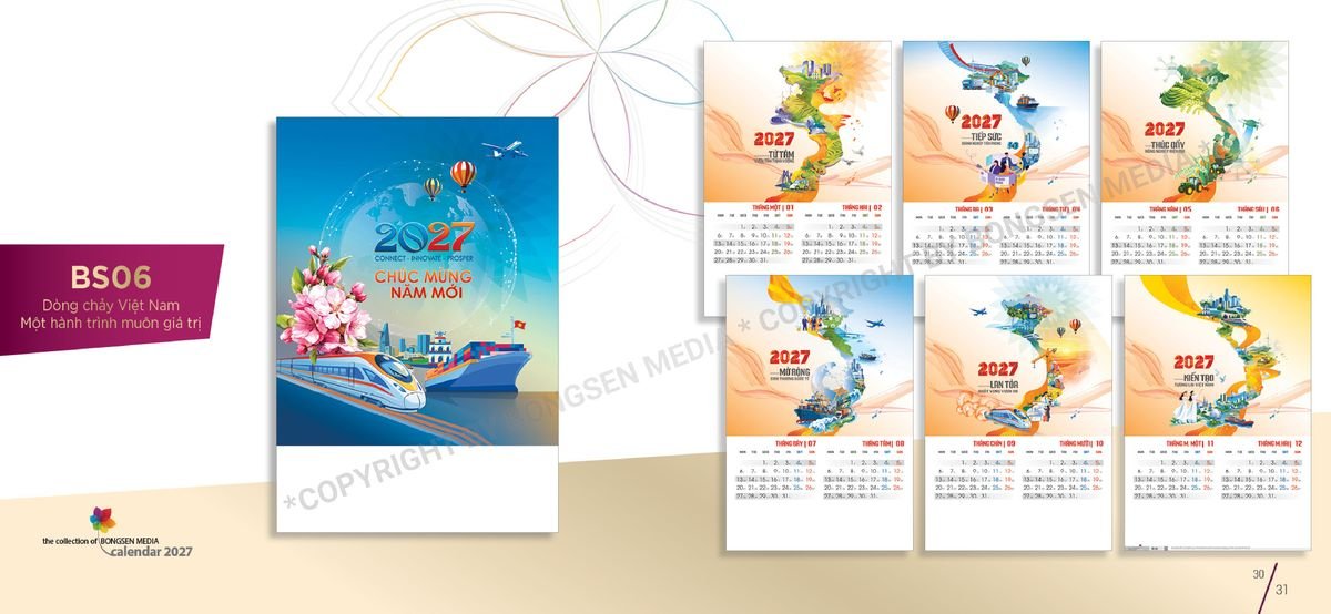 Lịch 7 Tờ Lò Xo 2027 BS16 In Logo Doanh Nghiệp Giá Xưởng