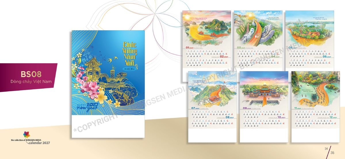 Lịch 7 Tờ Lò Xo 2027 BS18 In Logo Doanh Nghiệp Giá Xưởng