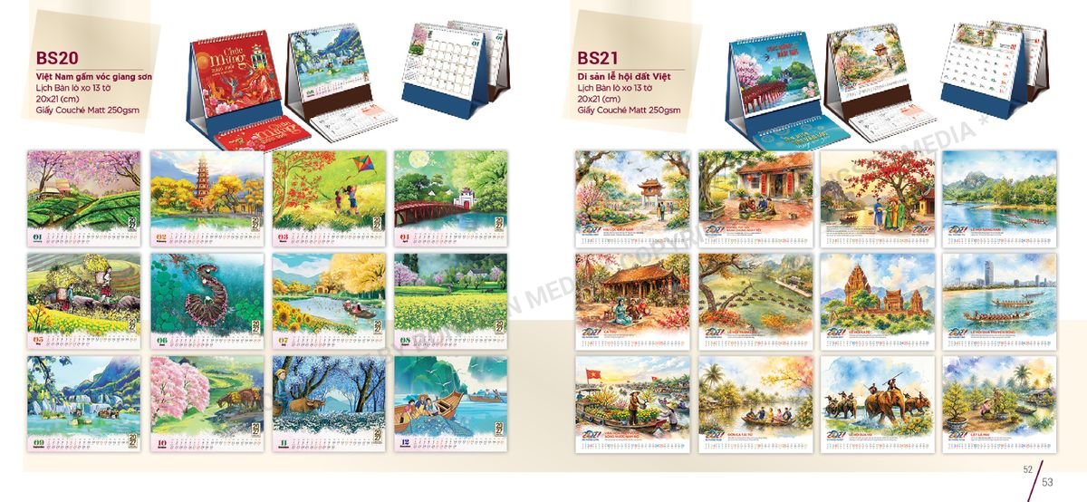 Lịch Để Bàn Nghệ Thuật 2027 BS27 In Logo Doanh Nghiệp Giá Xưởng