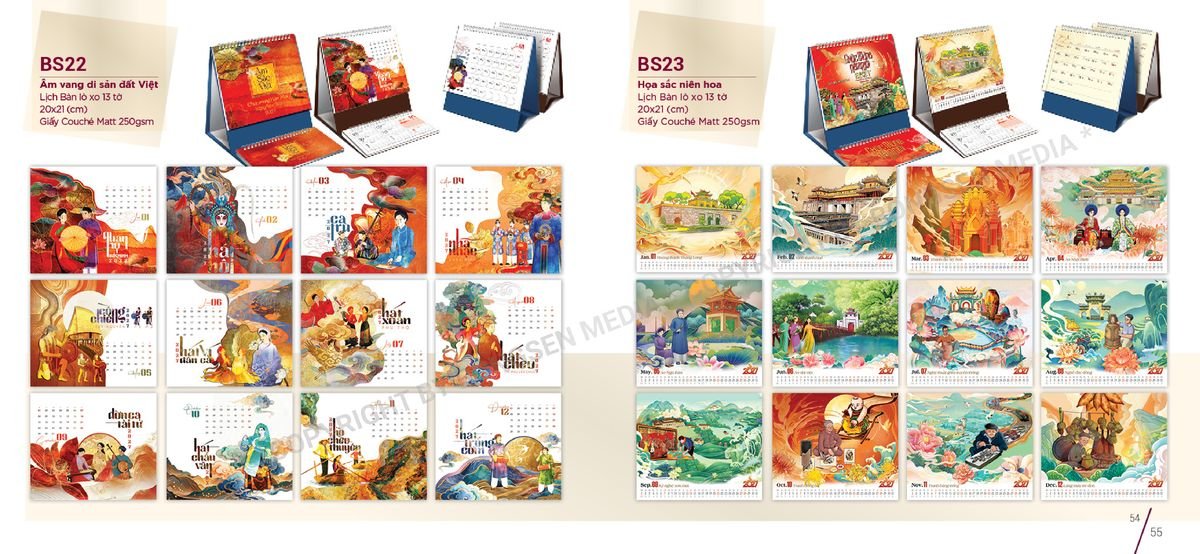 Lịch Để Bàn Nghệ Thuật 2027 BS28 In Logo Doanh Nghiệp Giá Xưởng