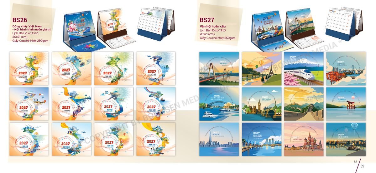 Lịch Để Bàn Nghệ Thuật 2027 BS30 In Logo Doanh Nghiệp Giá Xưởng