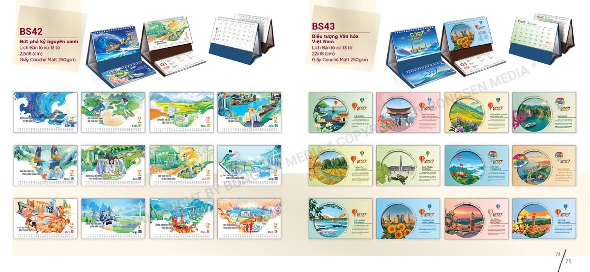 Lịch Để Bàn Nghệ Thuật 2027 Bông Sen BS38 In Logo Doanh Nghiệp Giá Xưởng