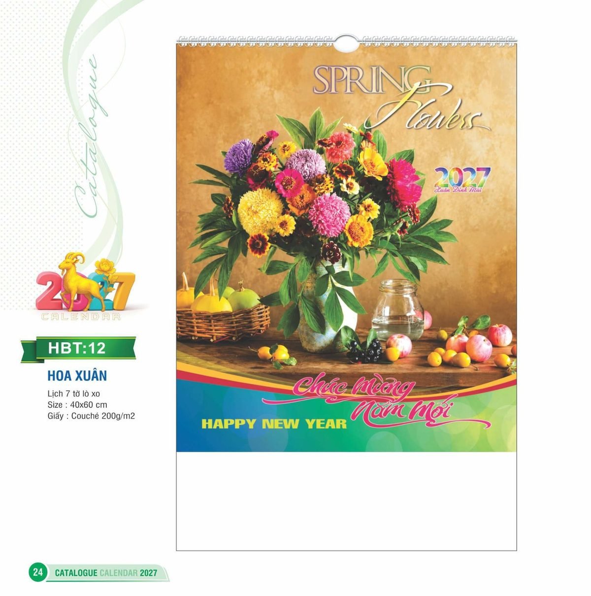 Lịch Treo Tường Lò Xo 2027 HBT Mẫu HBT12 (40 x 60cm) In Logo Doanh Nghiệp Lịch Treo Tường Lò Xo 2027 HBT Mẫu HBT12 (40 x 60cm) in logo doanh nghiệp quà tặng Tết