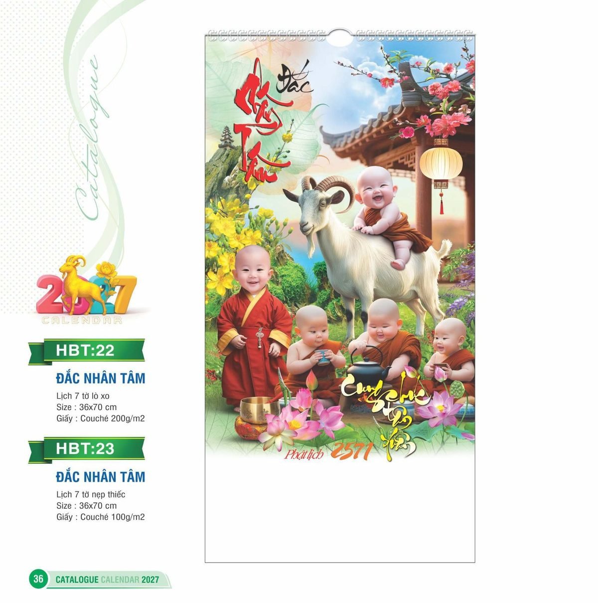 Lịch Treo Tường Lò Xo 2027 HBT Mẫu HBT22 (36 x 70cm) In Logo Doanh Nghiệp Lịch Treo Tường Lò Xo 2027 HBT Mẫu HBT22 (36 x 70cm) in logo doanh nghiệp quà tặng Tết