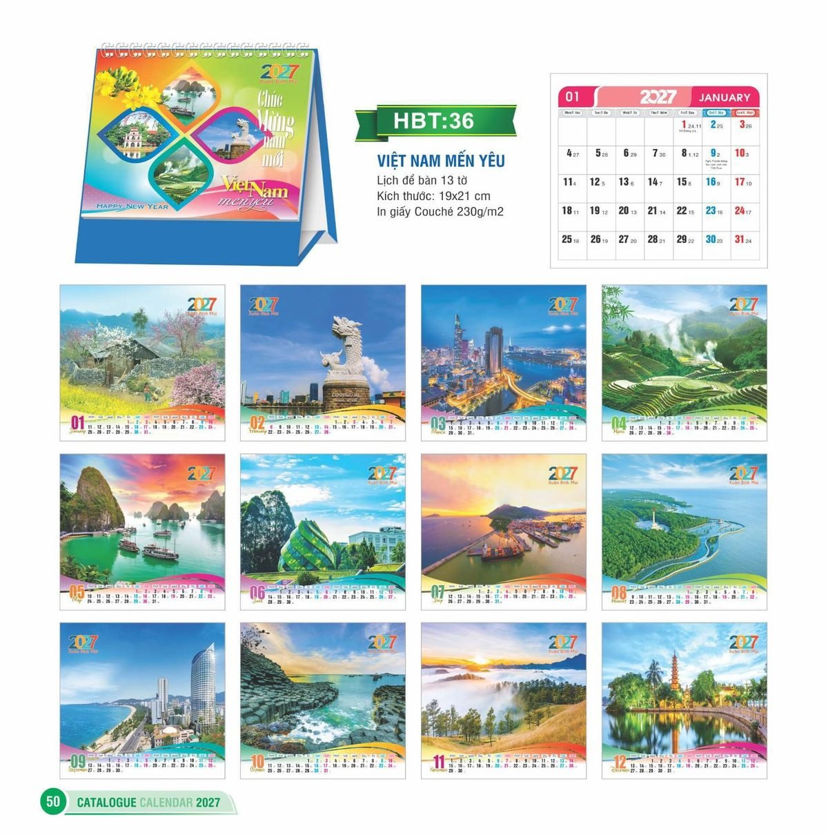 Lịch Để Bàn 2027 HBT Mẫu HBT37 (19 x 21cm) In Logo Doanh Nghiệp Lịch Để Bàn 2027 HBT Mẫu HBT37 (19 x 21cm) in logo doanh nghiệp quà tặng Tết