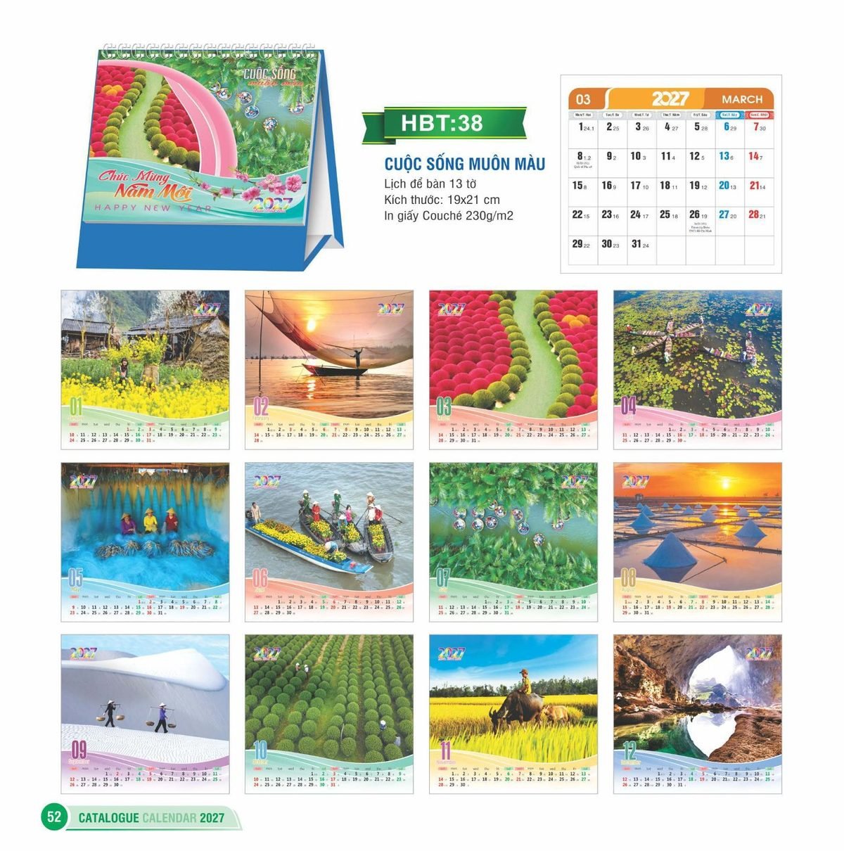 Lịch Để Bàn 2027 HBT Mẫu HBT38 (19 x 21cm) In Logo Doanh Nghiệp Lịch Để Bàn 2027 HBT Mẫu HBT38 (19 x 21cm) in logo doanh nghiệp quà tặng Tết