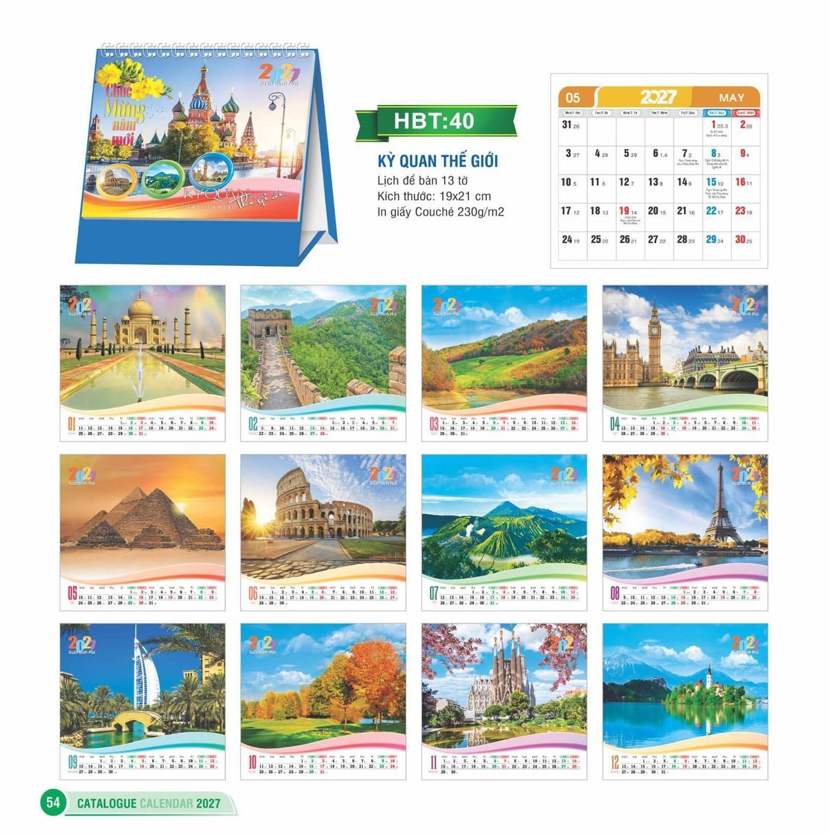 Lịch Để Bàn 2027 HBT Mẫu HBT41 (19 x 21cm) In Logo Doanh Nghiệp Lịch Để Bàn 2027 HBT Mẫu HBT41 (19 x 21cm) in logo doanh nghiệp quà tặng Tết