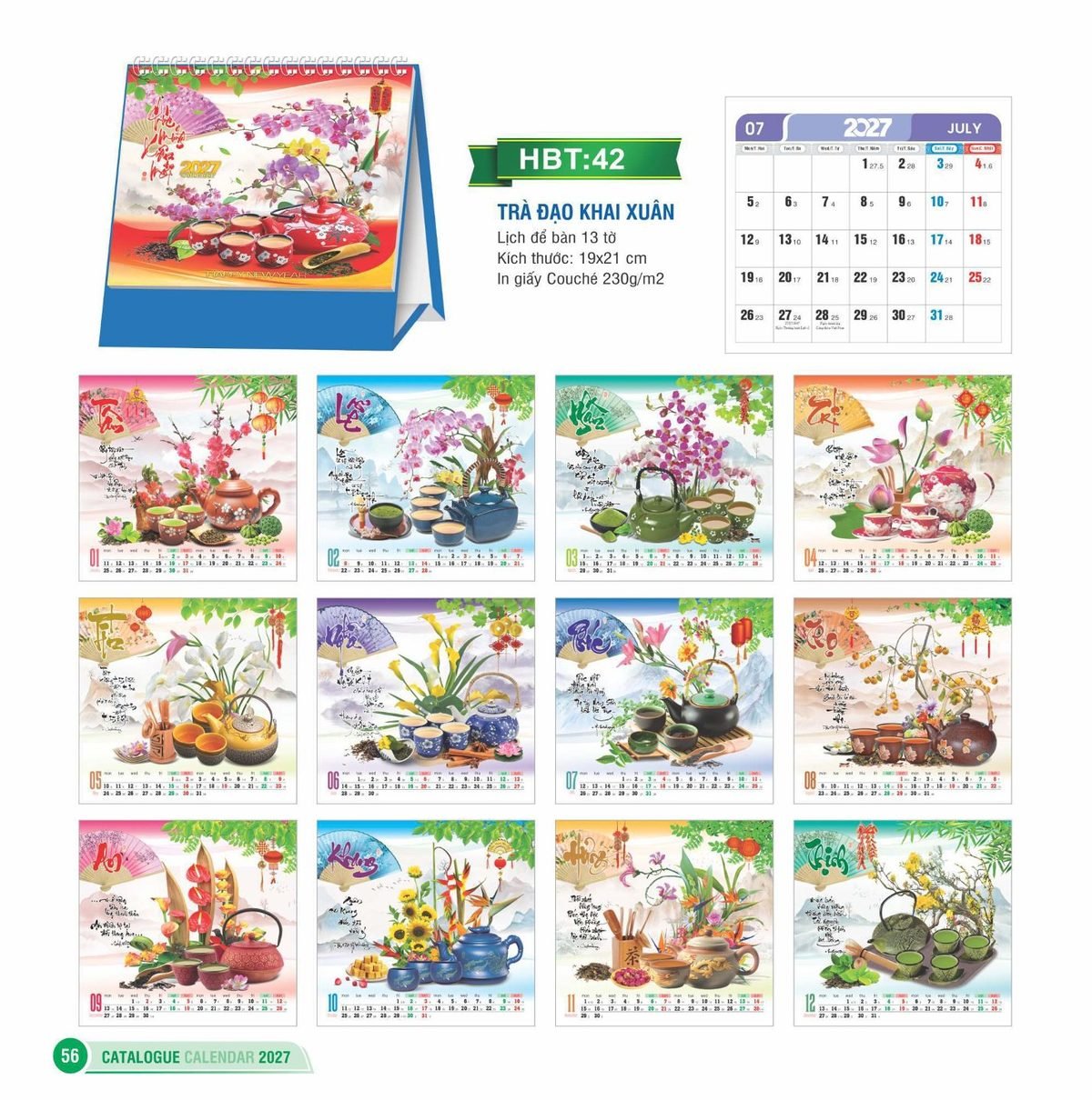 Lịch Để Bàn 2027 HBT Mẫu HBT43 (19 x 21cm) In Logo Doanh Nghiệp Lịch Để Bàn 2027 HBT Mẫu HBT43 (19 x 21cm) in logo doanh nghiệp quà tặng Tết