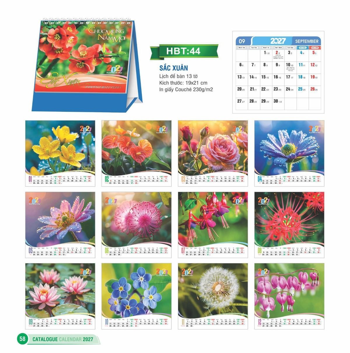 Lịch Để Bàn 2027 HBT Mẫu HBT45 (19 x 21cm) In Logo Doanh Nghiệp Lịch Để Bàn 2027 HBT Mẫu HBT45 (19 x 21cm) in logo doanh nghiệp quà tặng Tết