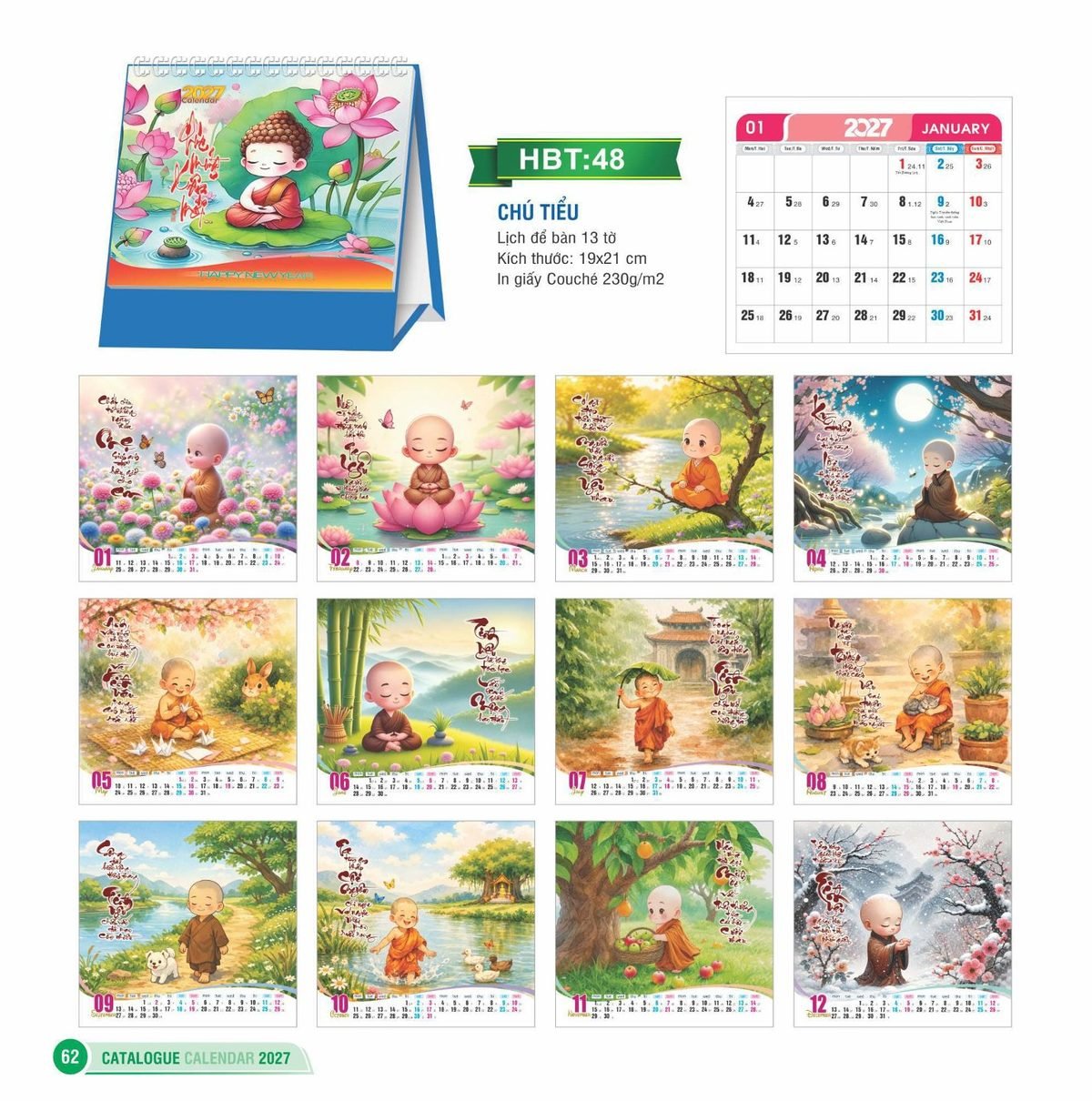 Lịch Để Bàn 2027 HBT Mẫu HBT48 (19 x 21cm) In Logo Doanh Nghiệp Lịch Để Bàn 2027 HBT Mẫu HBT48 (19 x 21cm) in logo doanh nghiệp quà tặng Tết