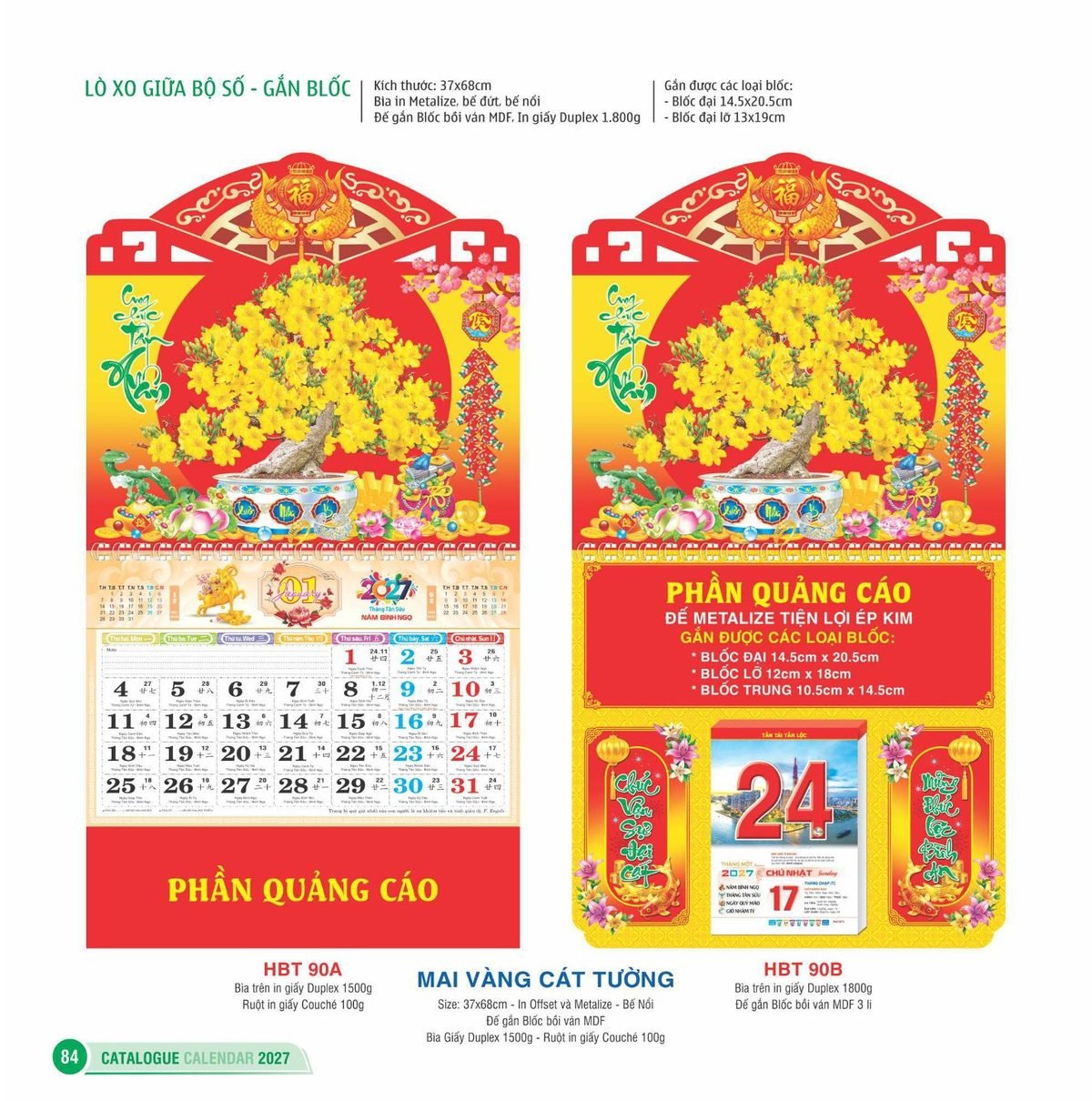 Lịch Treo Tường Lò Xo 2027 HBT Mẫu HBT90B (11 x 12 cm) In Logo Doanh Nghiệp Lịch Treo Tường Lò Xo 2027 HBT Mẫu HBT90B (11 x 12 cm) in logo doanh nghiệp quà tặng Tết
