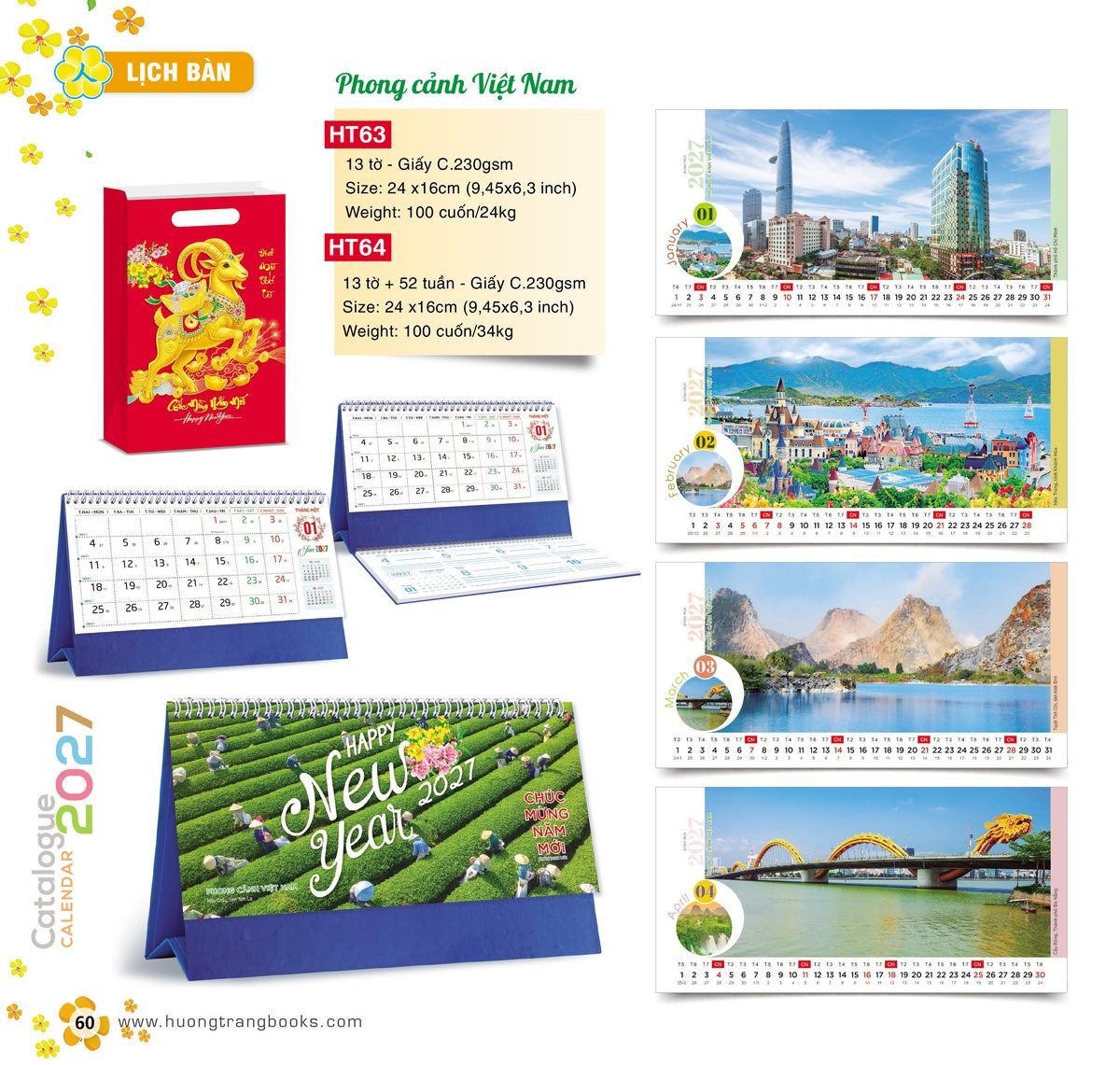 Lịch Để Bàn 2027 HT Mẫu HT63 (24 x 16cm) In Logo Doanh Nghiệp Lịch Để Bàn 2027 HT Mẫu HT63 (24 x 16cm) in logo doanh nghiệp quà tặng Tết