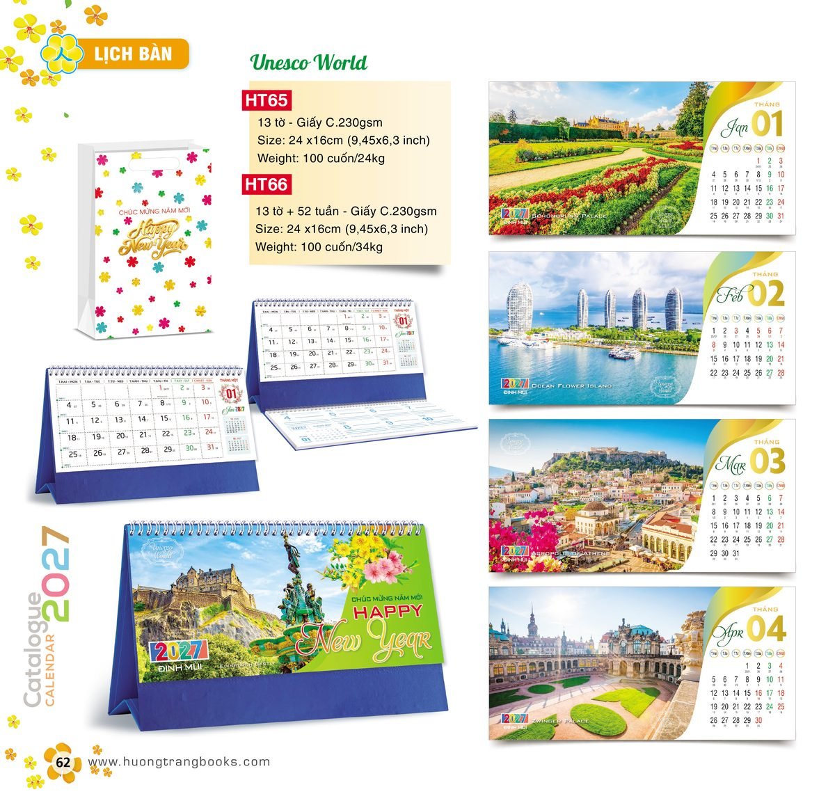 Lịch Để Bàn 2027 HT Mẫu HT65 (24 x 16cm) In Logo Doanh Nghiệp Lịch Để Bàn 2027 HT Mẫu HT65 (24 x 16cm) in logo doanh nghiệp quà tặng Tết