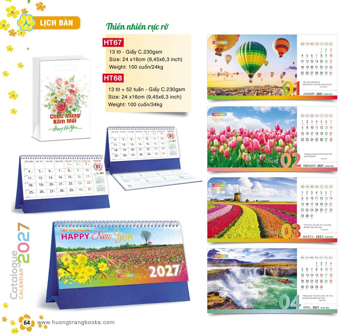 Lịch Để Bàn 2027 HT Mẫu HT67 (24 x 16cm) In Logo Doanh Nghiệp Lịch Để Bàn 2027 HT Mẫu HT67 (24 x 16cm) in logo doanh nghiệp quà tặng Tết