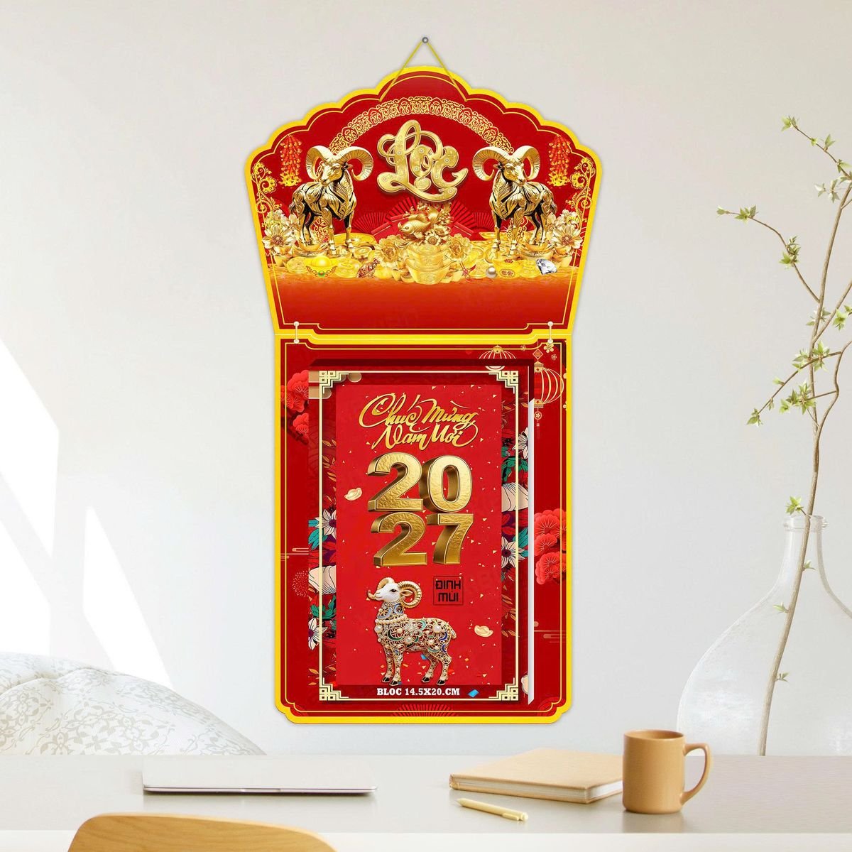 Lịch Khánh Gỗ Lamina 2 Đầu 2027 LM2D_040 - Quà Tặng Tết Việt Nam