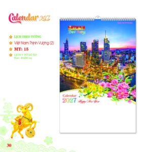 Lịch Treo Tường Lò Xo 2027 MT Mẫu MT15 (40 x 60cm) in logo doanh nghiệp quà tặng Tết