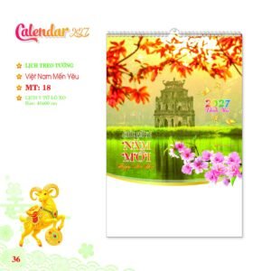 Lịch Treo Tường Lò Xo 2027 MT Mẫu MT18 (40 x 60cm) in logo doanh nghiệp quà tặng Tết