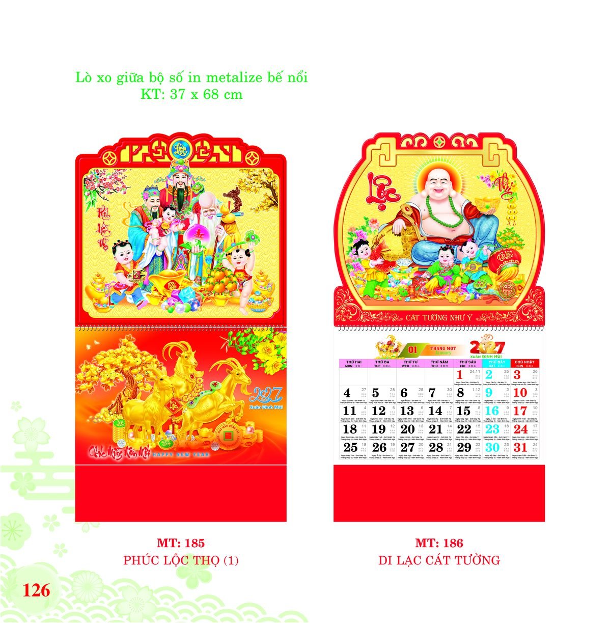 Lịch Treo Tường Lò Xo 2027 MT Mẫu MT186 - Cát Tường Như Ý (37 x 68cm) In Logo Doanh Nghiệp Lịch Treo Tường Lò Xo 2027 MT Mẫu MT186 - Cát Tường Như Ý (37 x 68cm) in logo doanh nghiệp quà tặng Tết