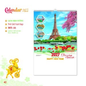 Lịch Treo Tường Lò Xo 2027 MT Mẫu MT21 (40 x 60 cm) in logo doanh nghiệp quà tặng Tết