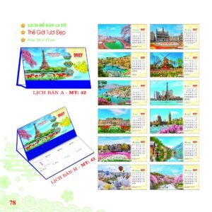 Lịch Để Bàn 2027 MT Mẫu MT42 (24 x 17cm) in logo doanh nghiệp quà tặng Tết