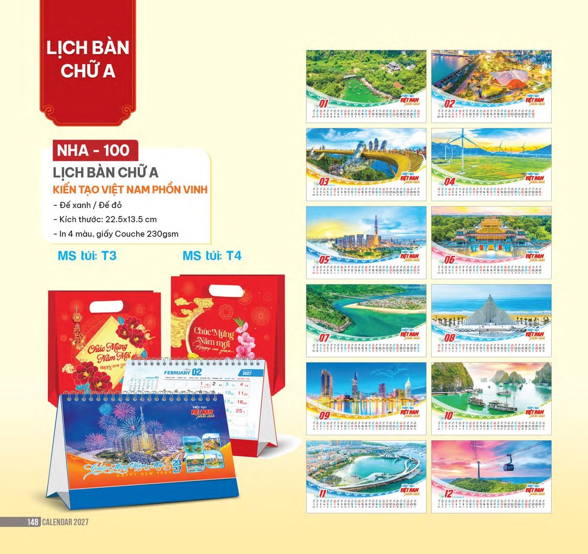 Lịch Bàn Chữ A 2027 NHA Mẫu NHA100 (17 x 19 cm) In Logo Doanh Nghiệp Lịch Bàn Chữ A 2027 NHA Mẫu NHA100 (17 x 19 cm) in logo doanh nghiệp quà tặng Tết
