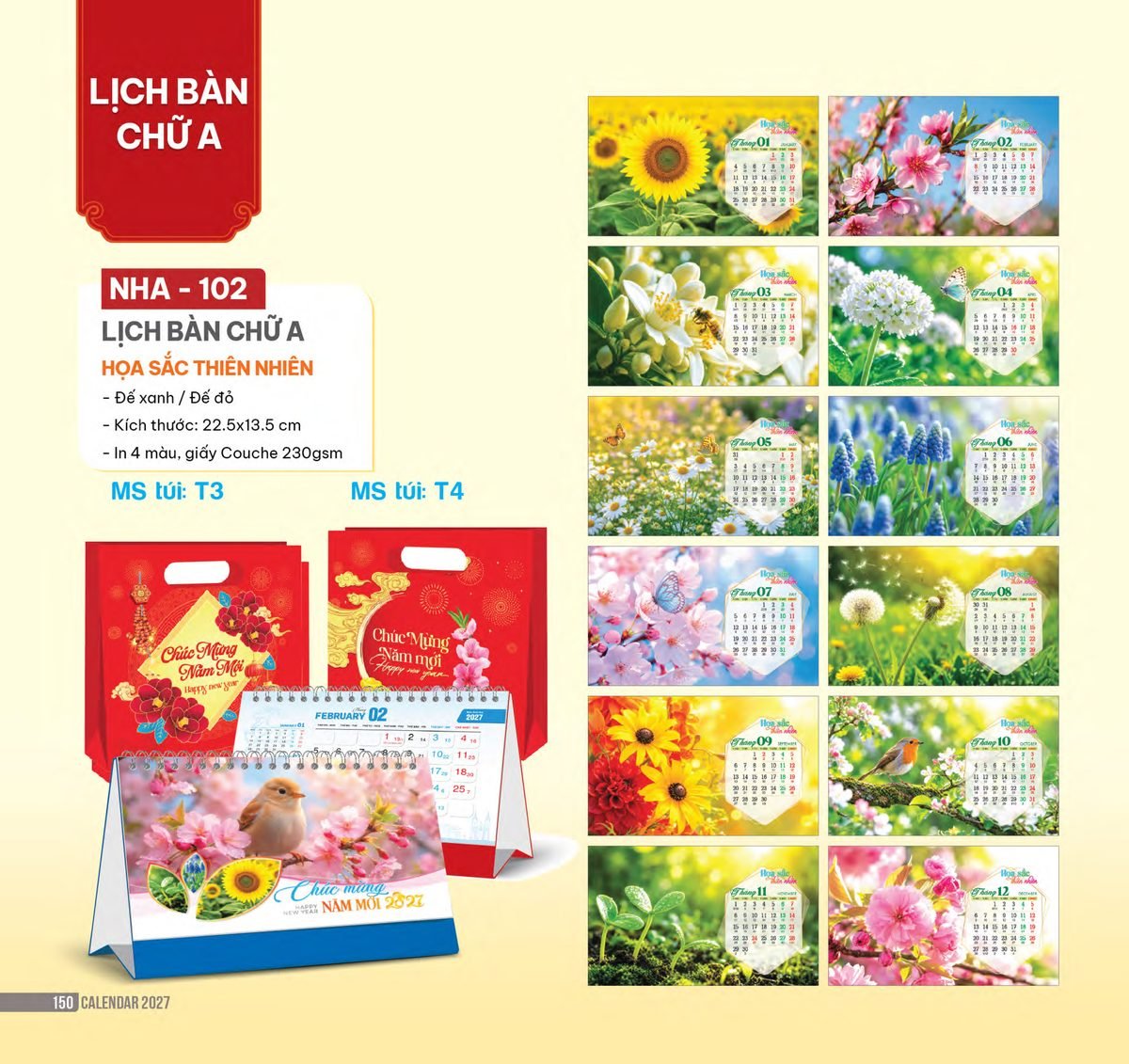 Lịch Bàn Chữ A 2027 NHA Mẫu NHA102 (17 x 19 cm) In Logo Doanh Nghiệp Lịch Bàn Chữ A 2027 NHA Mẫu NHA102 (17 x 19 cm) in logo doanh nghiệp quà tặng Tết