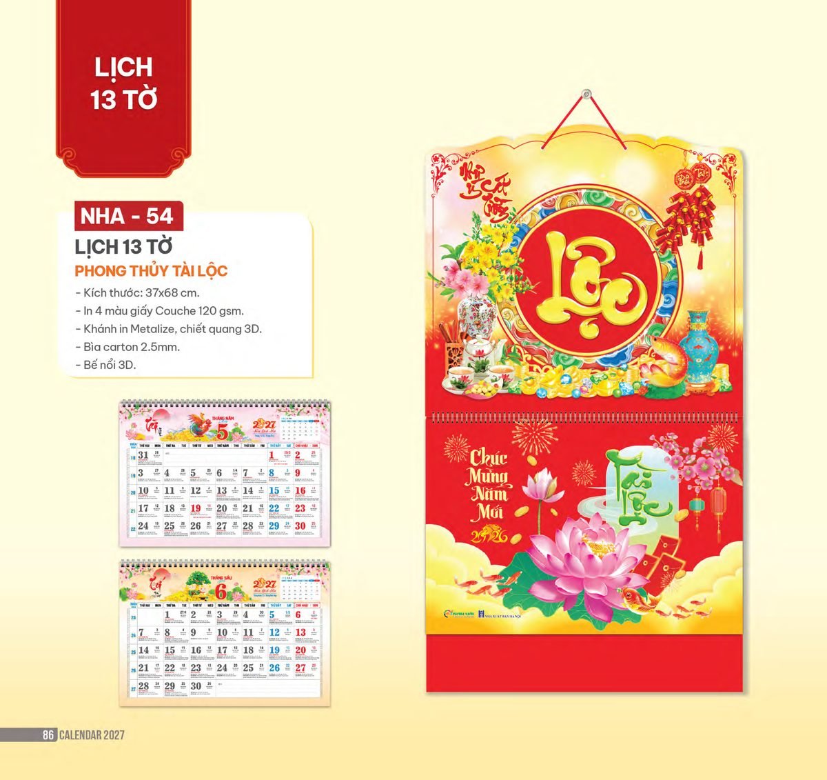 Lịch Bìa Treo 2027 NHA Mẫu NHA54 (37 x 68cm) In Logo Doanh Nghiệp Lịch Bìa Treo 2027 NHA Mẫu NHA54 (37 x 68cm) in logo doanh nghiệp quà tặng Tết